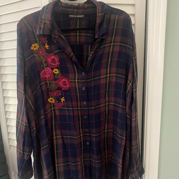 Love & Legend Long Plaid Shirt with Embroidery - Picture 2 of 3